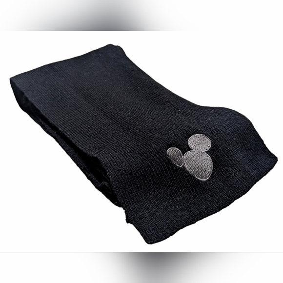 Y2K Disney Parks Lightweight Black Neck Wrap Scarf w/ Silver Embroidered Mickey - Picture 1 of 4
